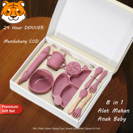 Tiger Baby Set Piring Makan Bayi Silikon - Piring Silikon Bebas BPA & Set Makan Penting
