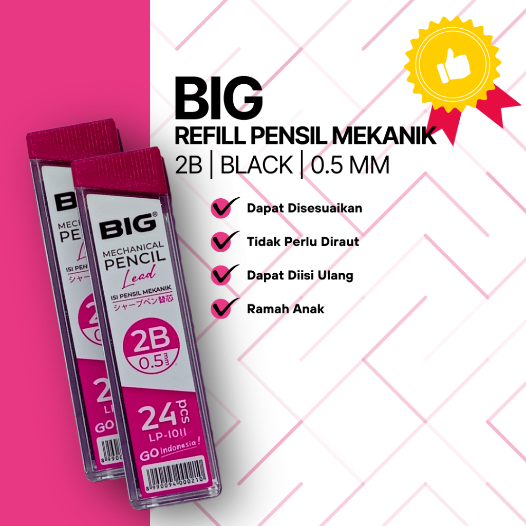 

Refill/Isi Ulang Pensil Mekanik Big Warna Pink/Hitam/2B/0.5 MM (1 Pcs)
