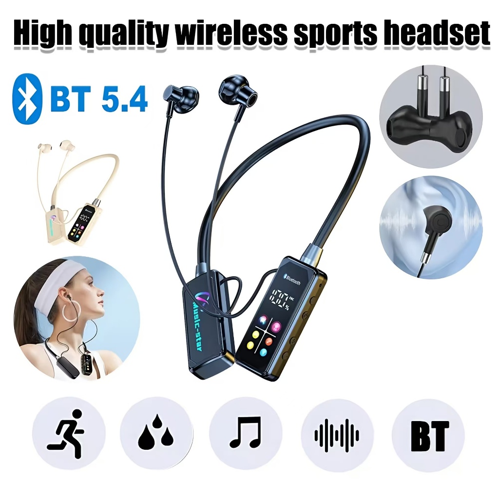 HD Screen Bluetooth Neckband Headphones Headphone Leher Bluetooth 5.4 Outdoor Sports Headset with Mi