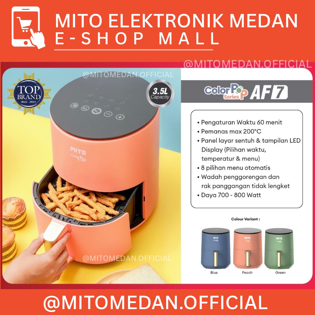 MITO MEDAN - MITO Air Fryer Digifry COLOR POP AF7 Digital , 3.5L, 8 Pilihan Menu Makanan, Touch Scre