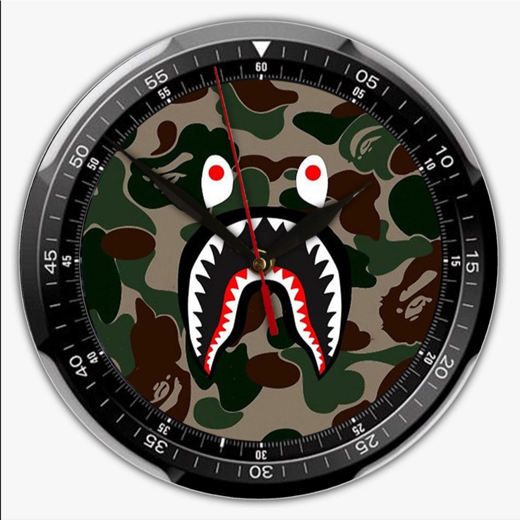 Jam Dinding BAPE SHARK Aesthetic Ruang Tamu Kayu PVC