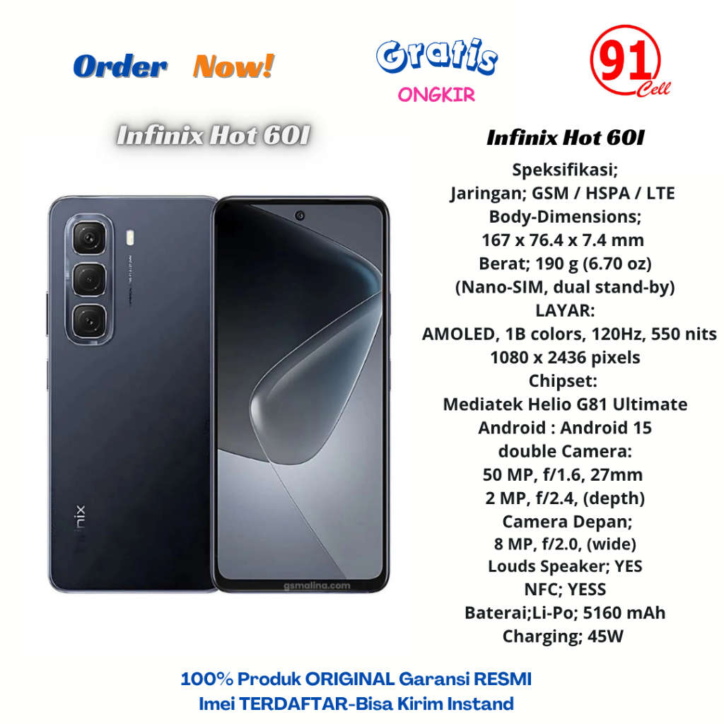 Infinix Hot 40i/50i/60i Original Ram8+8/256gb Garansi Resmi 1Tahun