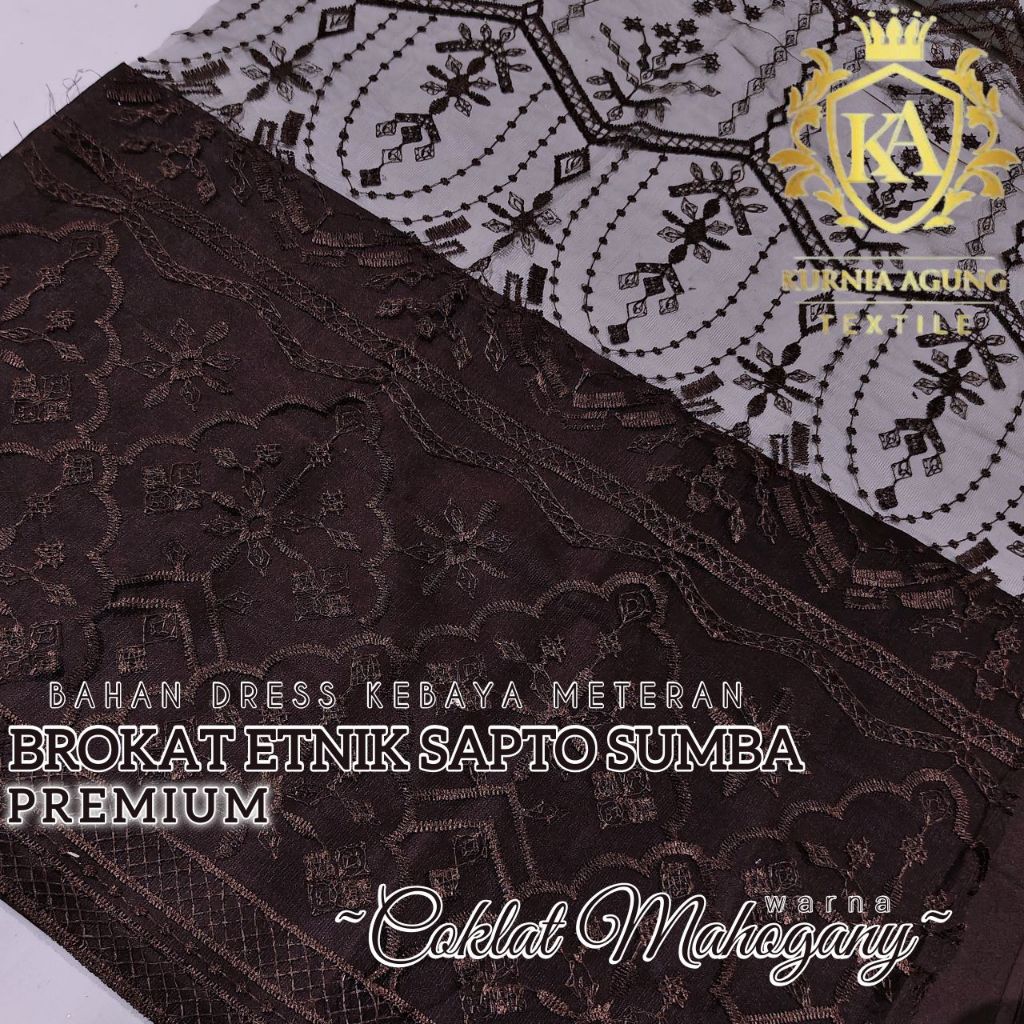 Kain Brokat Brukat Tile Bordir Warna COKLAT MAHOGANY Premium / Kain Tule Brokat kebaya Mewah
