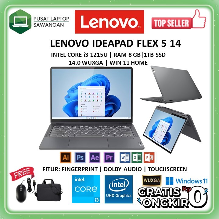 LAPTOP 2IN1 Lenovo ideapad flex 5 14 intel core i3 1215U 8gb 512gb 14 inc wuxga ips win 11 PROMO
