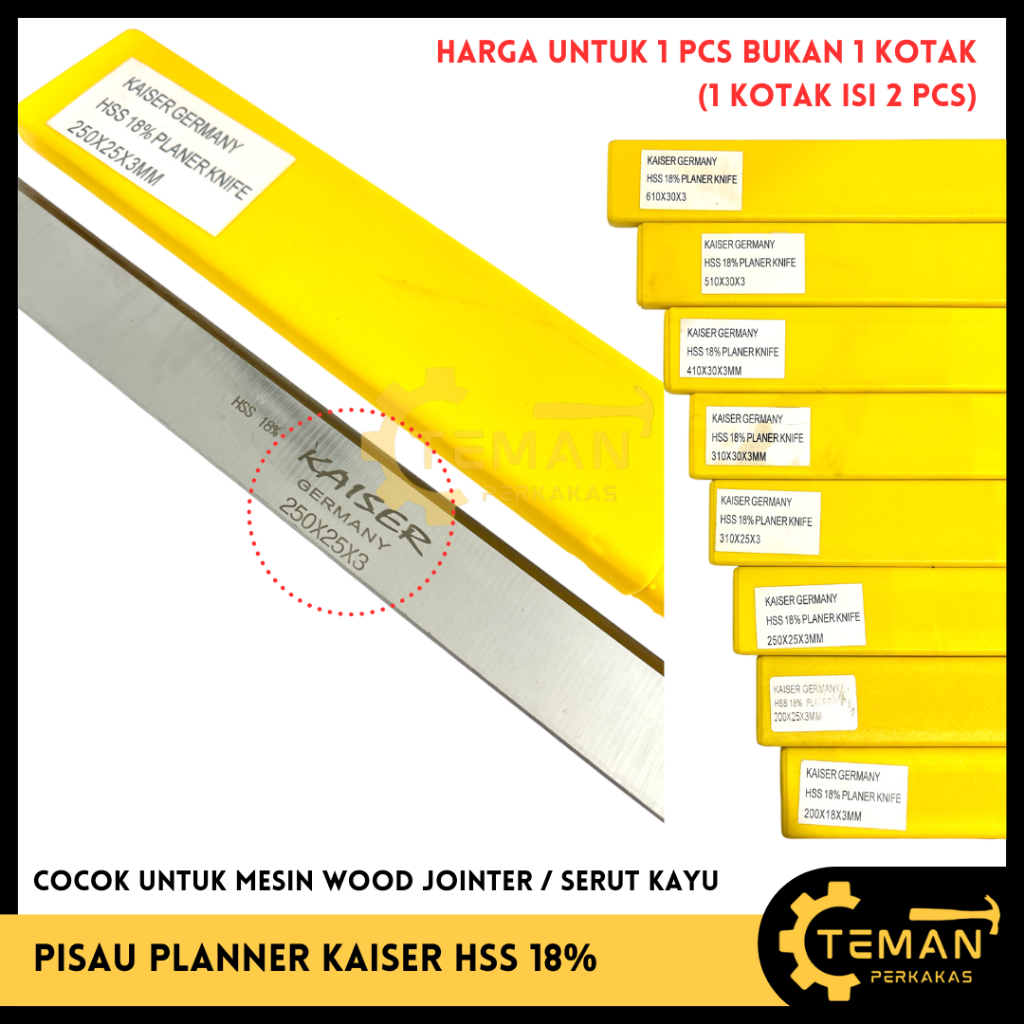 KAISER GERMANY Pisau Planner HSS 18% / Mata Pisau Serut Kayu Planer Knife Berbagai Ukuran / Planner 