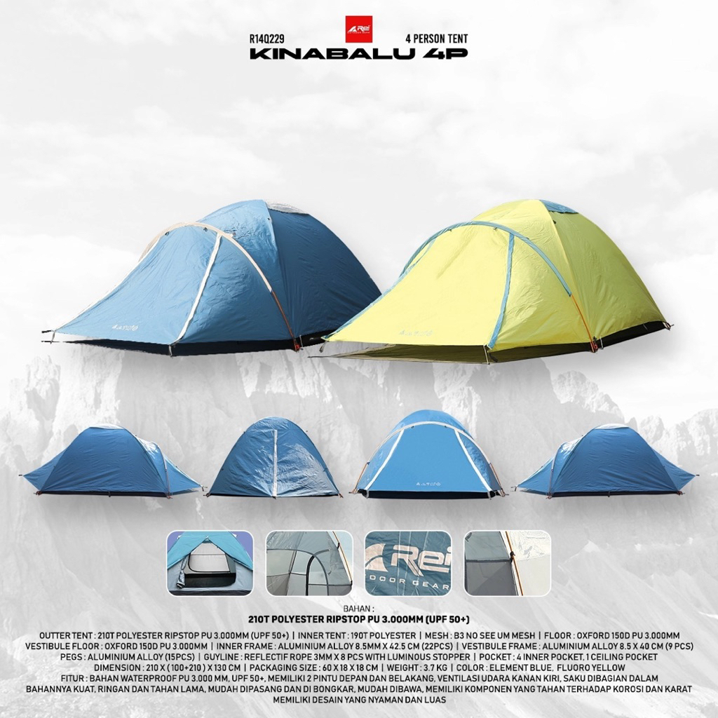 Tenda Camping Kinabalu Kapasitas 4 Orang Arei Outdoorgear