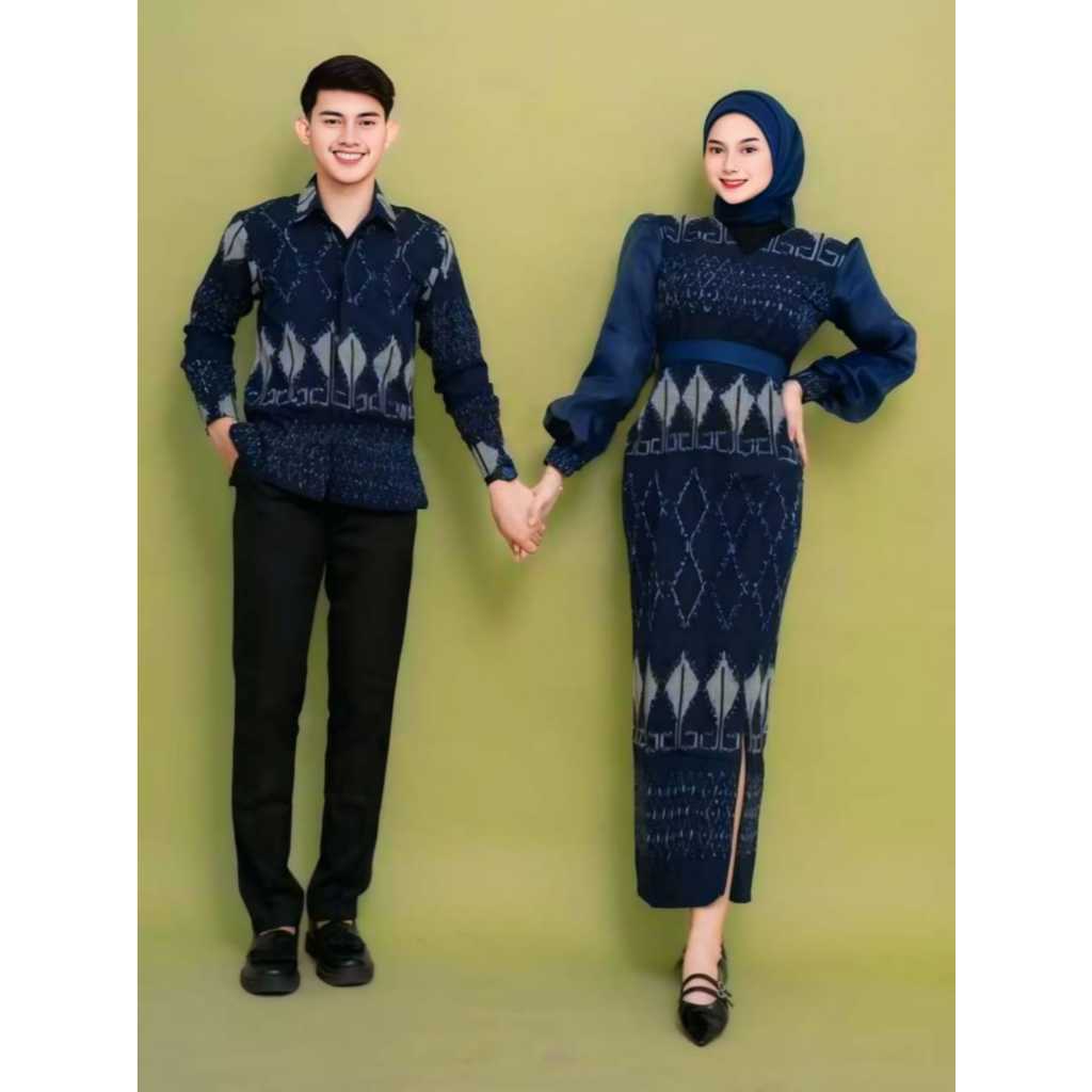 Padma Navy Tenun Kondangan dress Katun Baju Lebaran Couple Pasangan set baju atasan wanita terbaru
