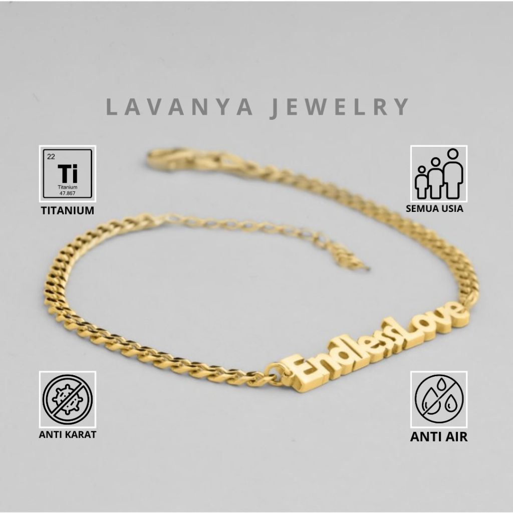 LAVANYA - Gelang Nama Titanium custom nama Chain name Gelang titanium