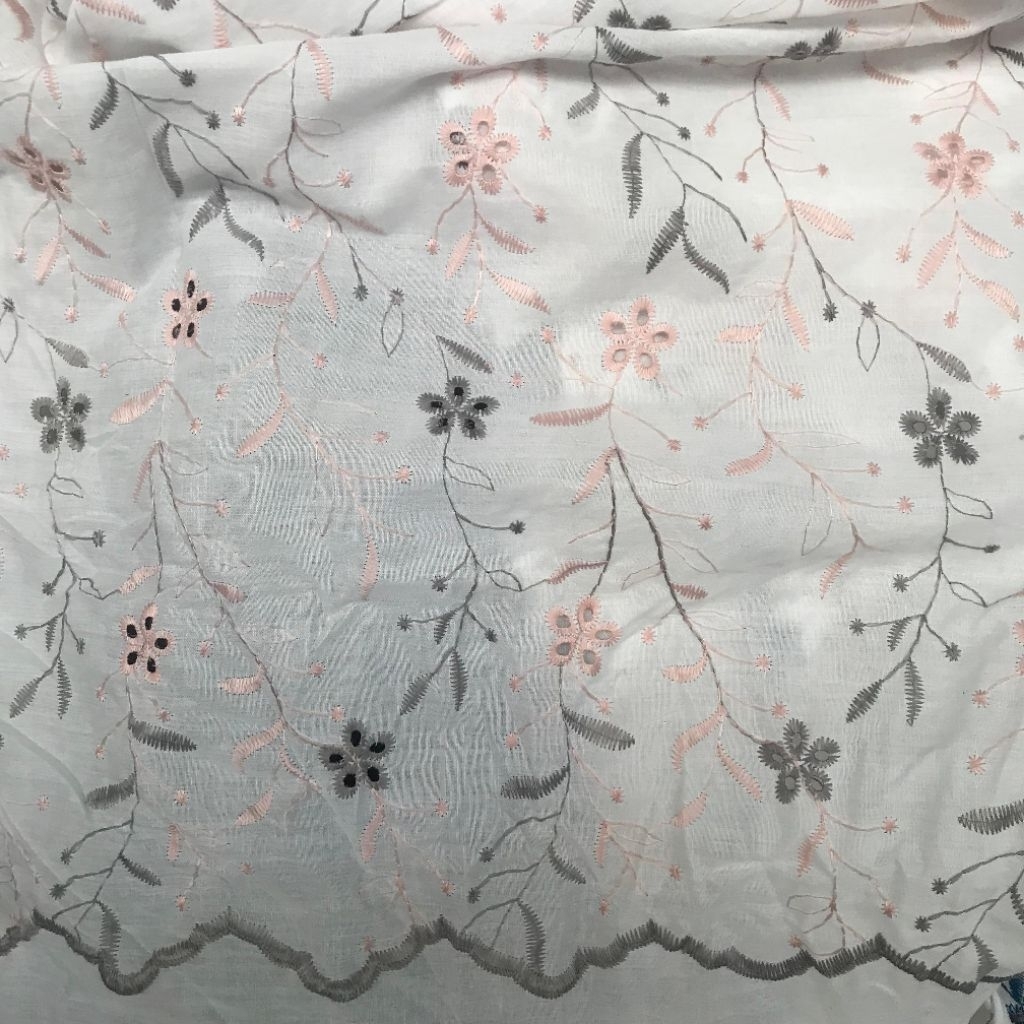 kain katun bordir timbul / bahan katun bordir / katun bordir mewah / kain meteran katun bordir (harg