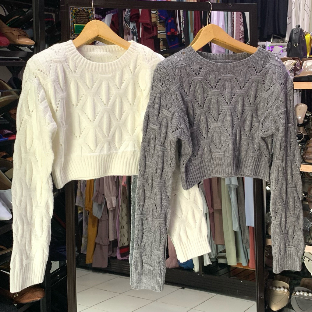 Leafy Luxe Sweater Rajut Crop Import Premium