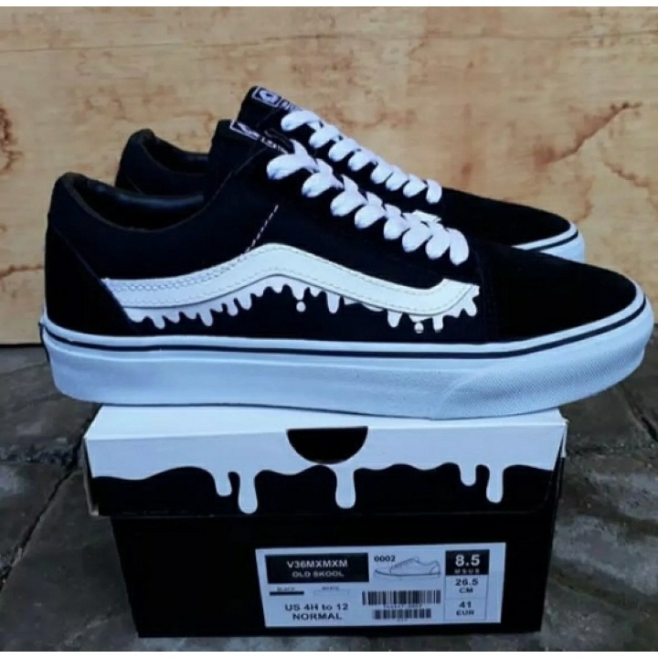 Sepatu Oldskool Black White / Lumer / Hitam Sepatu Sekolah Anak SD SMP SMA Sepatu Kuliah Pria Sepatu