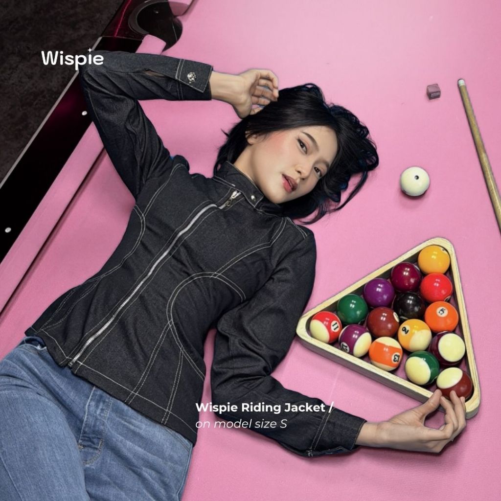 Wispie Riding Jacket | Outer Denim Jaket Wanita Zipper Lengan Panjang Hitam Navy