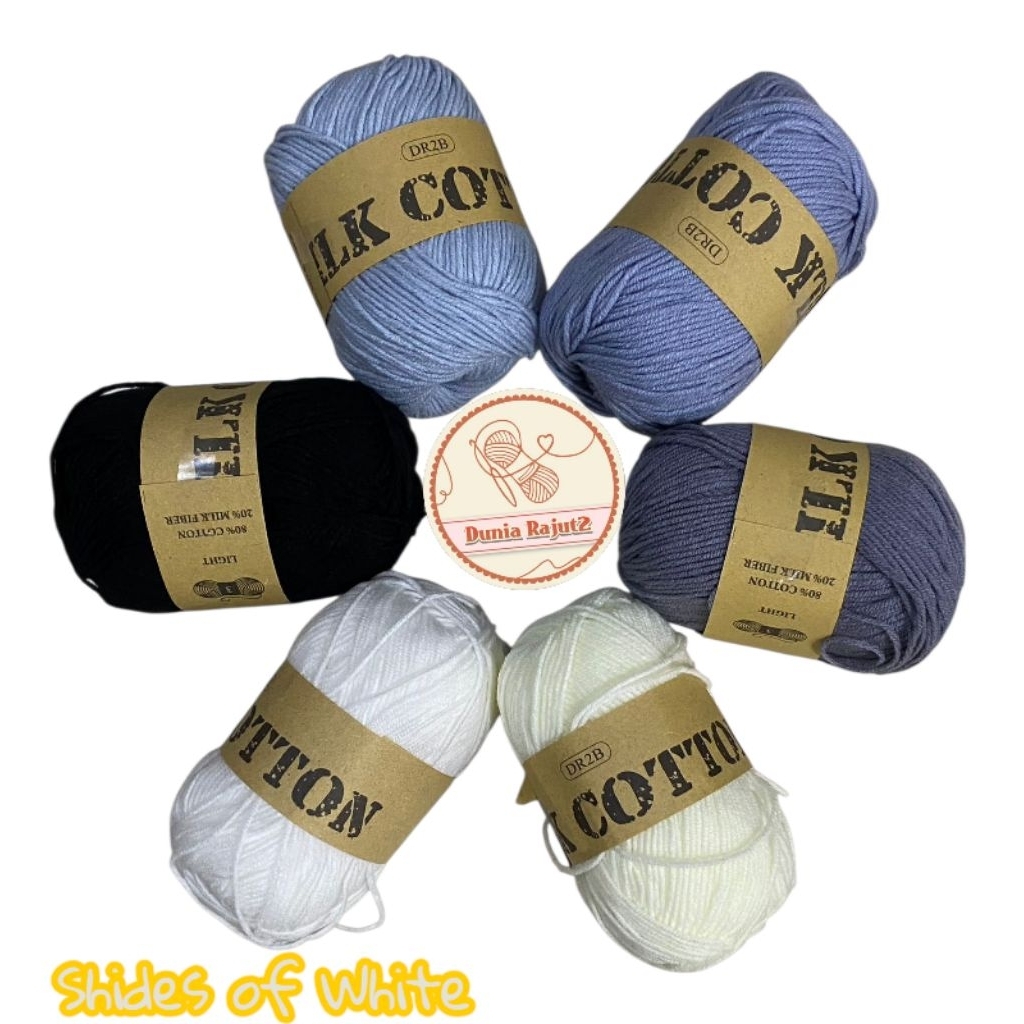 Benang Rajut Import Milk Cotton 3 Ply - SHADES OF WHITE