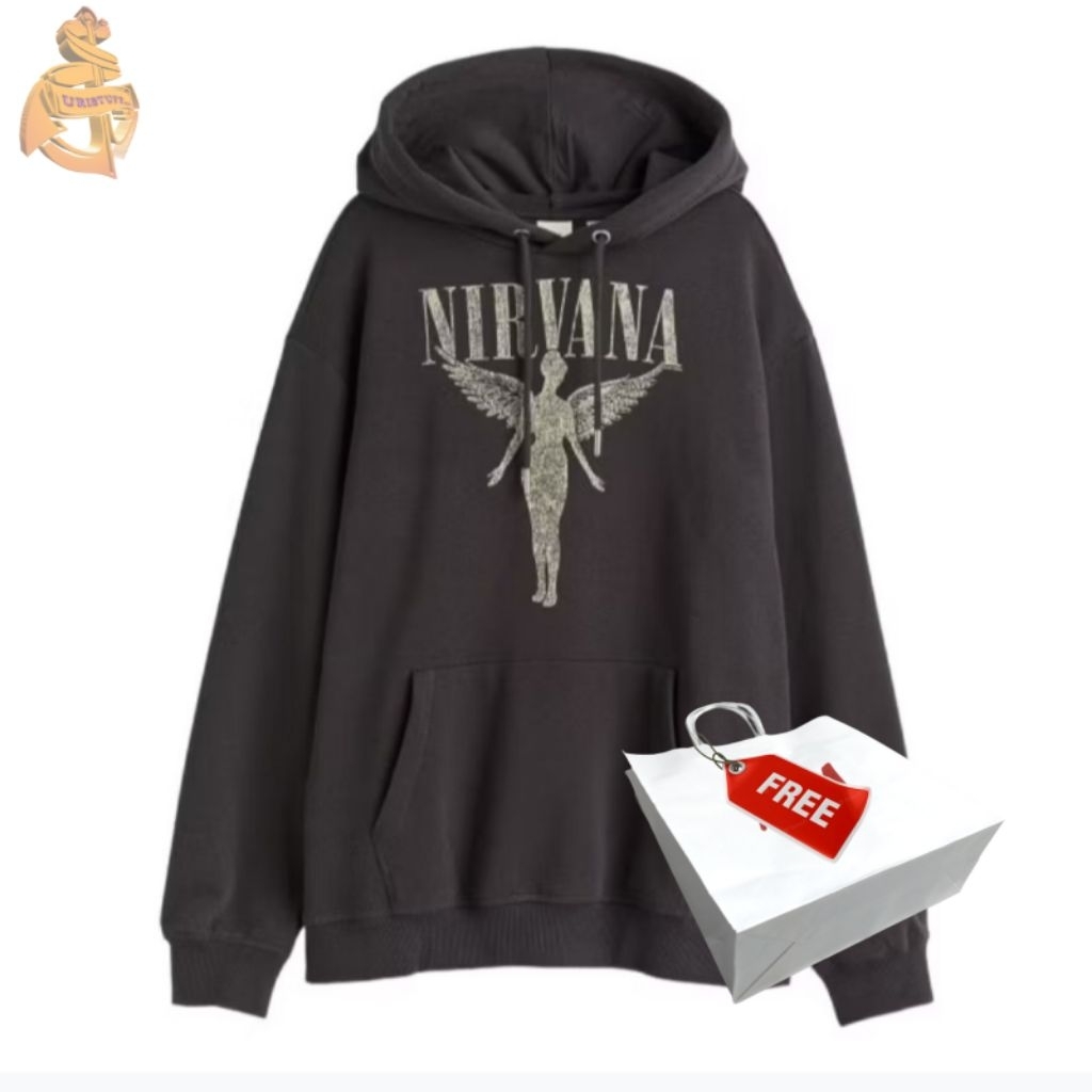Hoodie Nirvana Unero Dark Grey Free Paper Bag HM