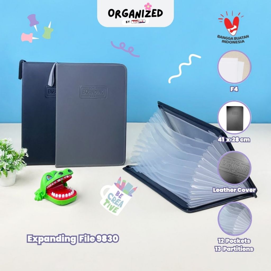 

Topla premium expanding file 9830 kulit organizer map dokumen kertas berkas 13 slot ukuran folio
