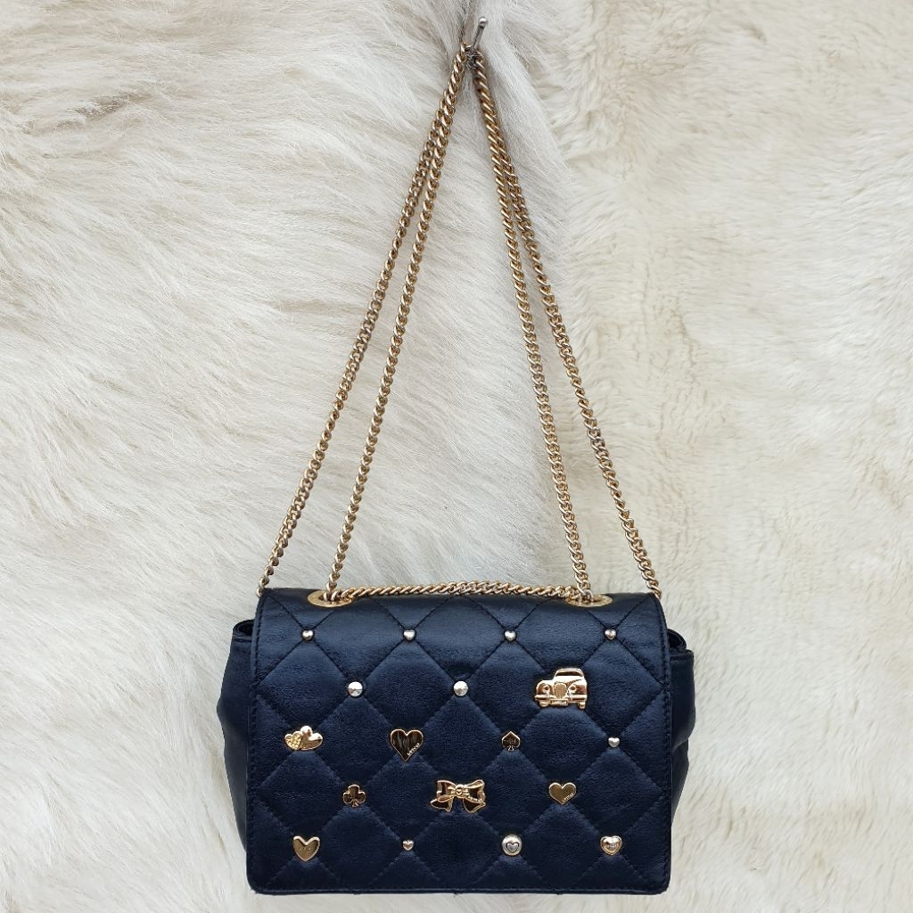 Tas Lovcat Paris Shoulder Bag Sling Bag Selempang Hitam Kulit Asli Tali Rantai