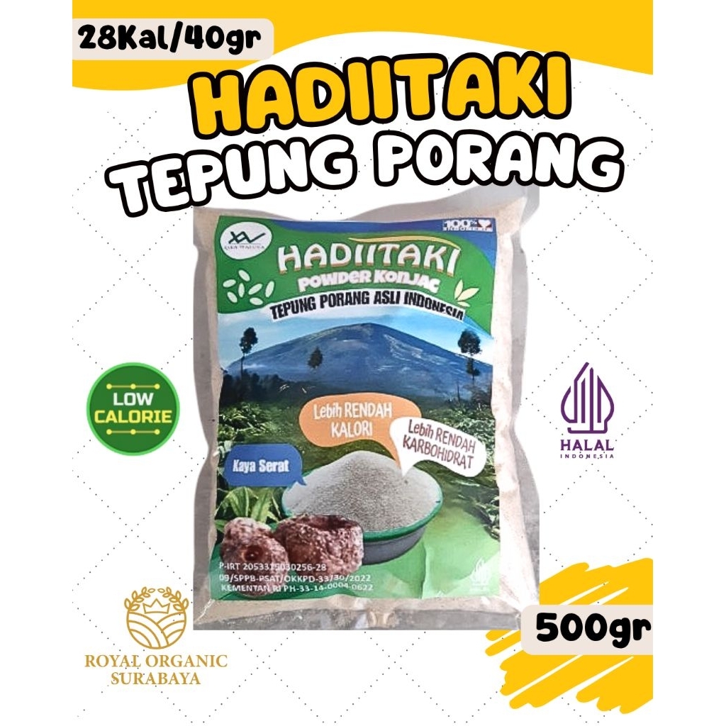 

Tepung Porang Hadiitaki kemasan 500gr. Halal
