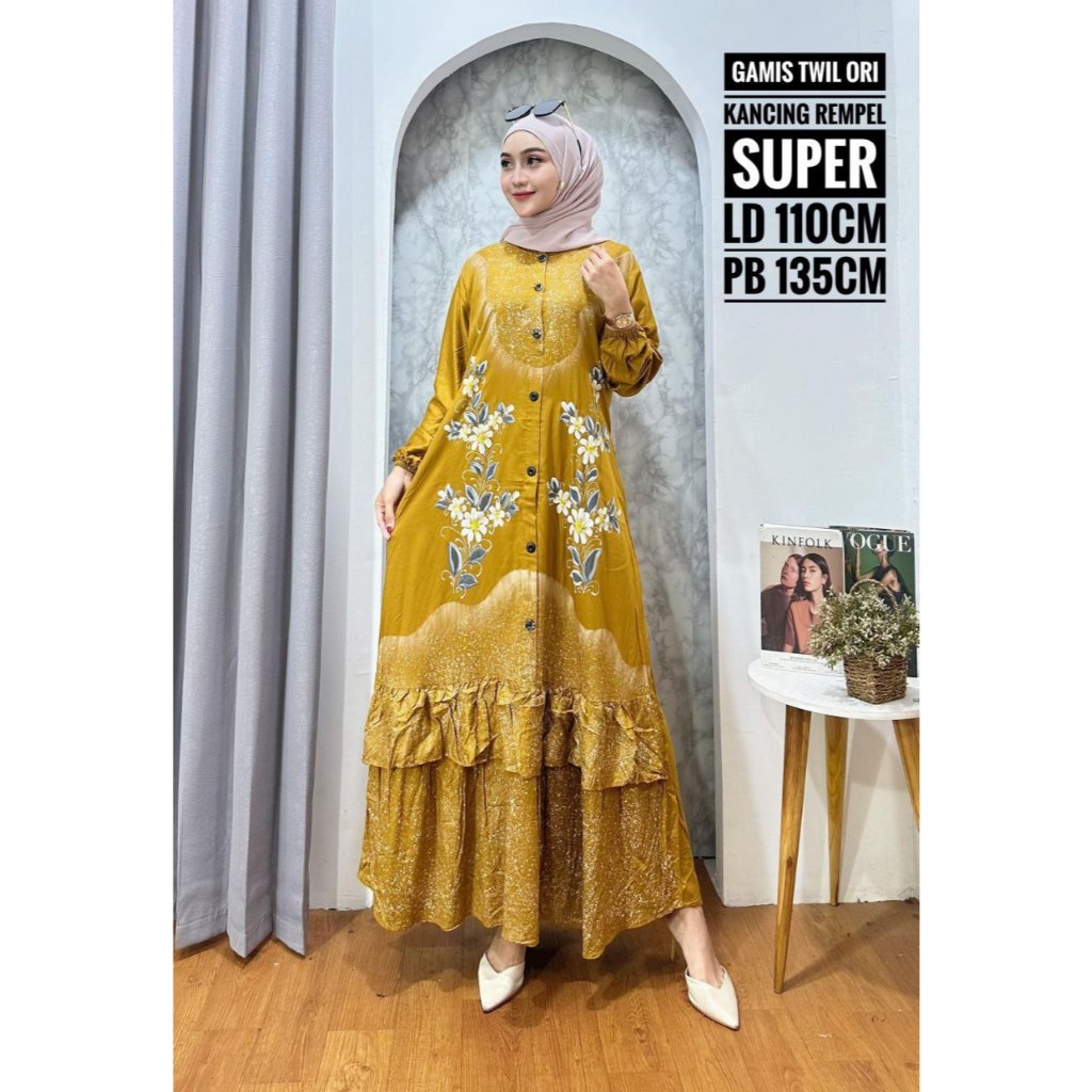 Gamis Twil Ori Premium - Rempel Bawah Kancing Depan | Gamis Busui Friendly