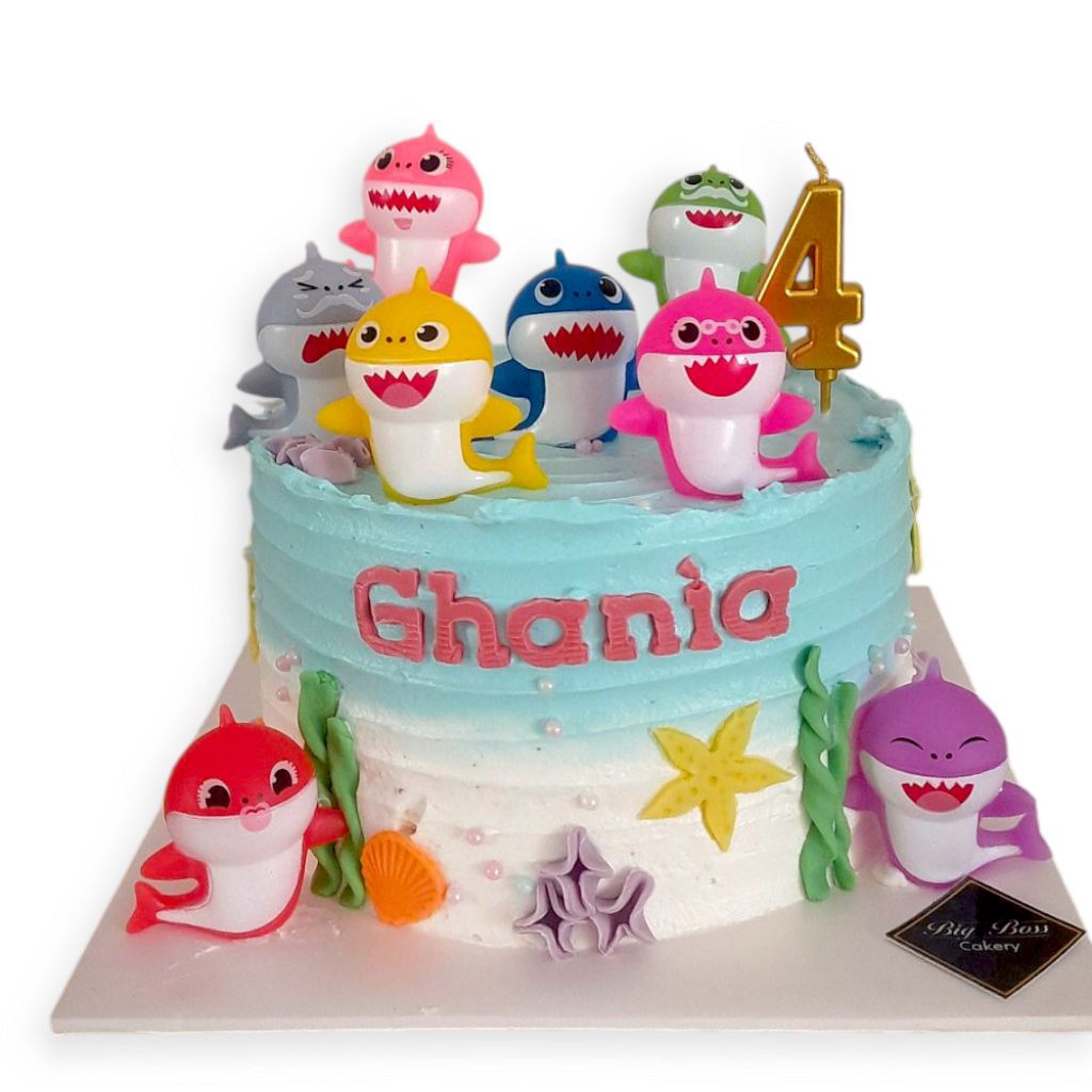 

BABY SHARK FISH BUTTERCREAM BIRTHDAY CAKE WITH TOYS ALL IN
