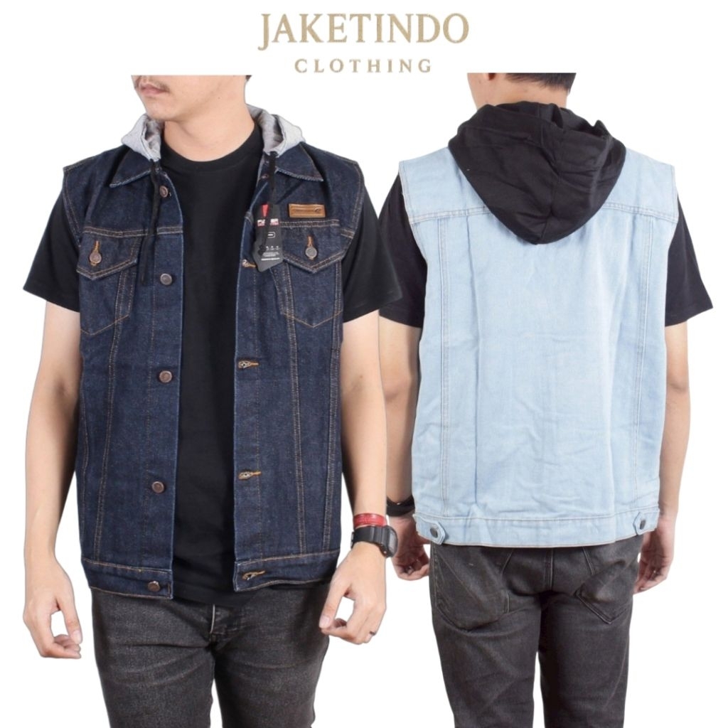 Jaket Jeans Rompi Hoodie Tangan Pendek - Jeans Hoodie Short