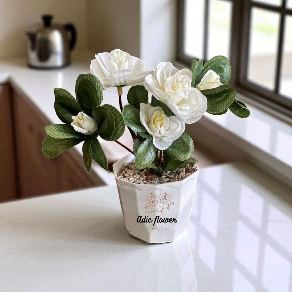 RANGKAIAN BUNGA HIAS MAWAR DEKORASI SUDAH TERMASUK POT DAN BATU ALAM