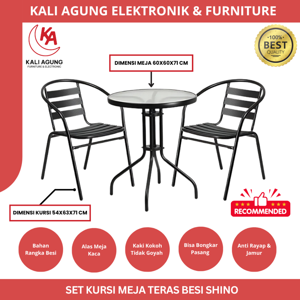 SET KURSI MEJA TERAS MINIMALIS / SET KURSI MEJA TERAS BESI / 2 KURSI + 1 MEJA / SHINO
