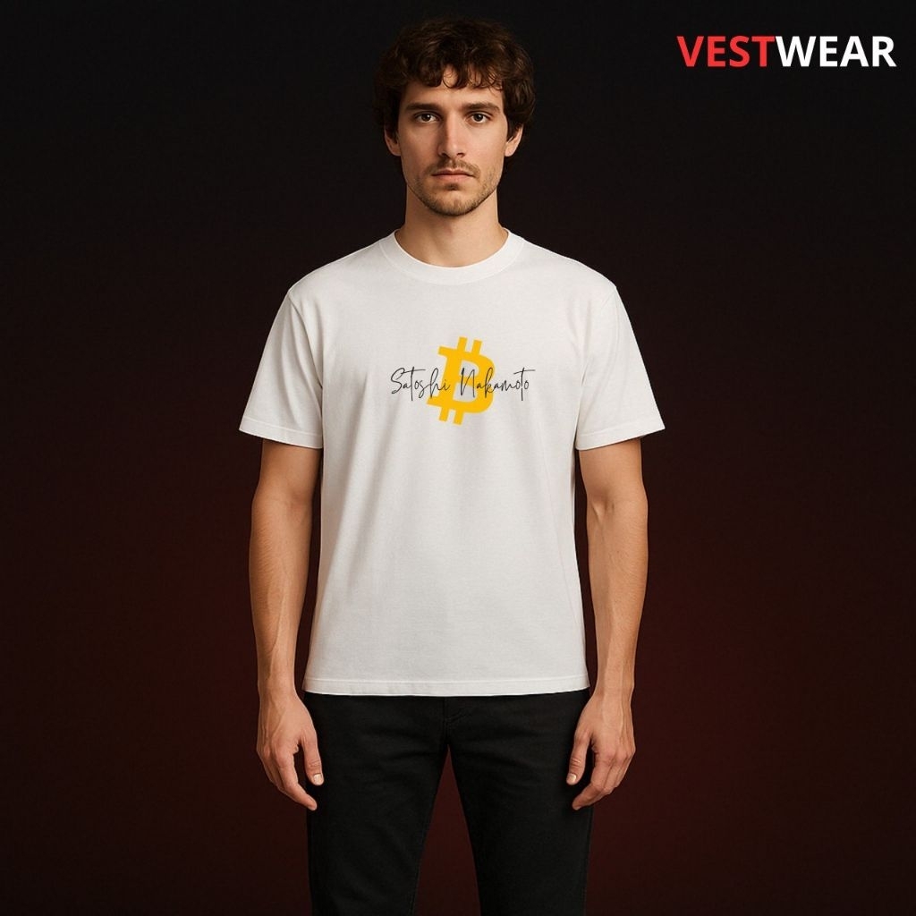 VESTWEAR/KAOS BITCOIN SATOSHI NAKAMOTO/KAOS WARNA PUTIH/BITCOIN/SATOSHI NAKAMOTO