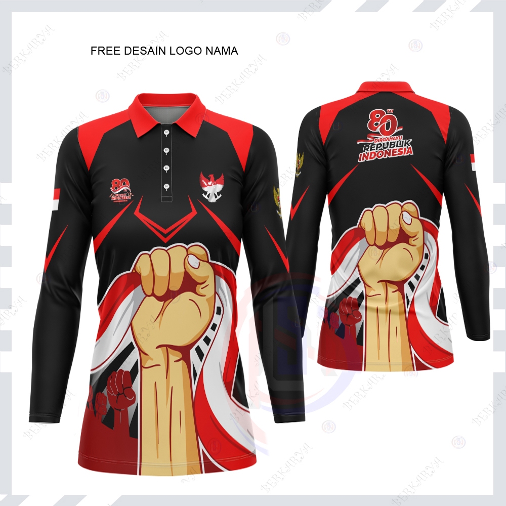Kaos Polo Wanita Tunik Kemerdekaan Indonesia Jersey 17 AGUSTUS Hut Ri 80 Baju 17 Agustus Fullprint