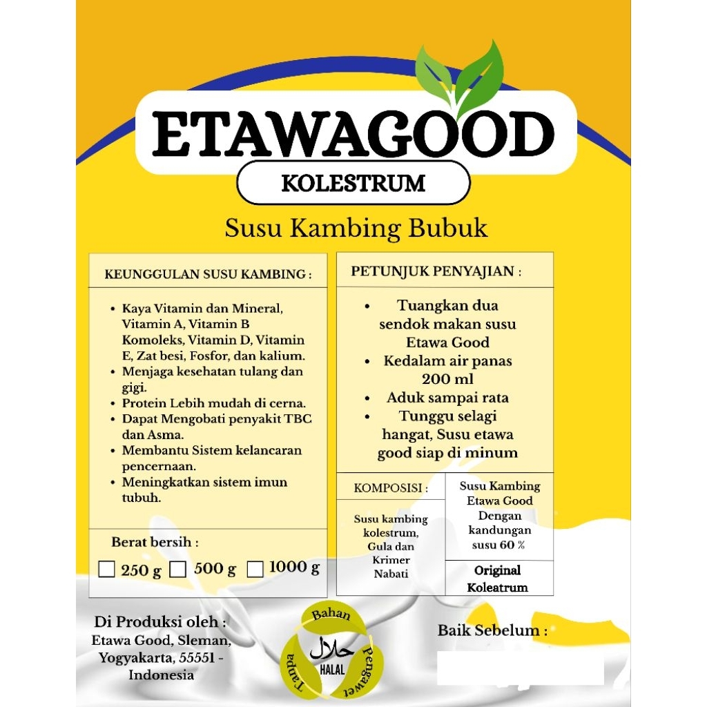 

EtawaGood - Susu Kambing plus Kolestrum 1 kg, termurah langsung dari Produsen.