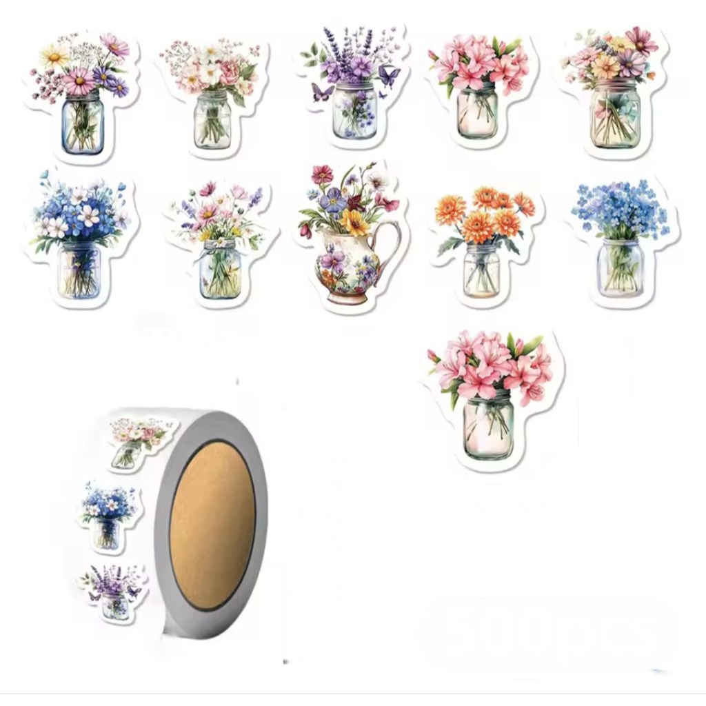 

60 Pcs / 500 Pcs - Stiker Deco Motif Pot Bunga / Tanaman Stiker Hias DIY