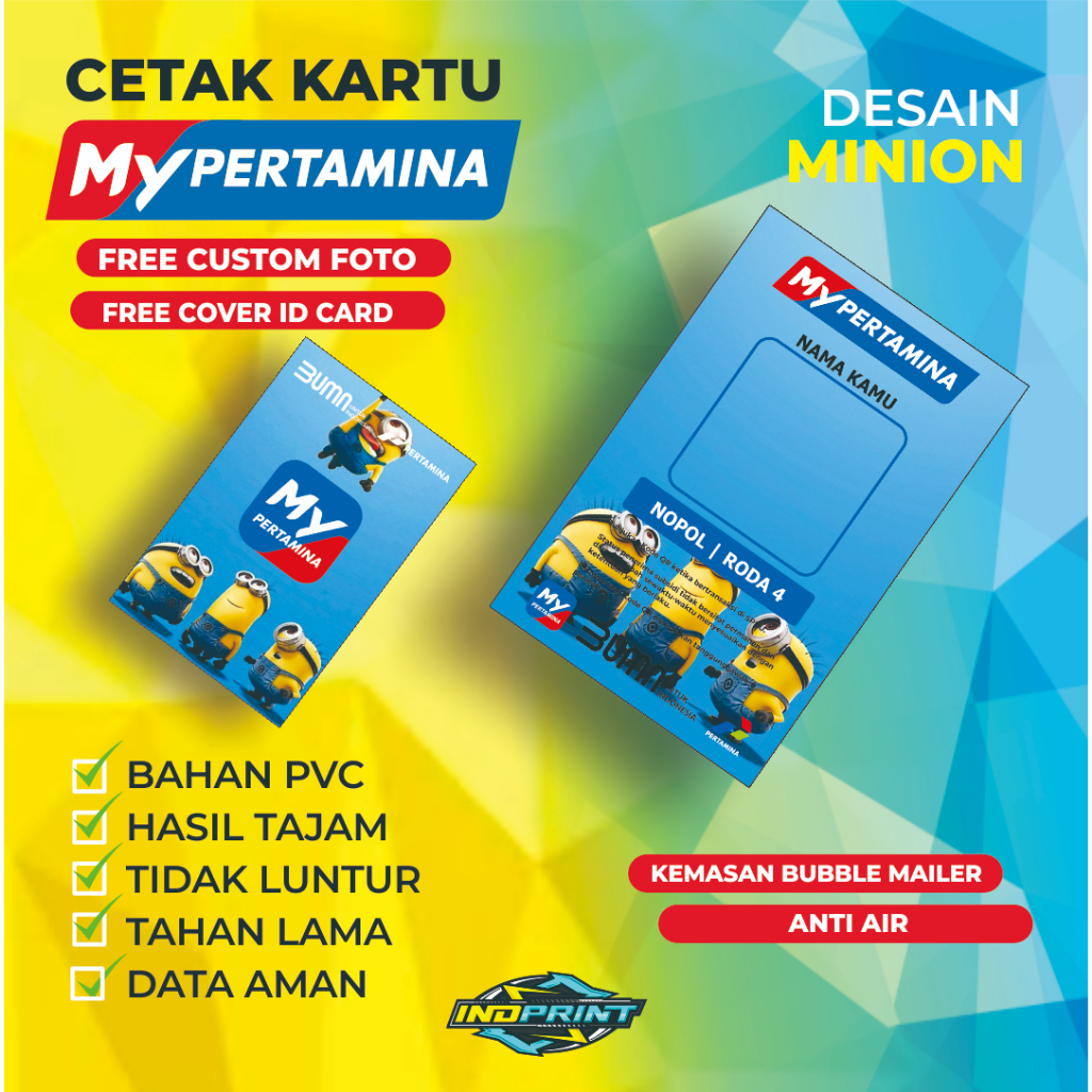 

Cetak Barcode Kartu My Pertamina Bahan PVC Premium, Desain Minion