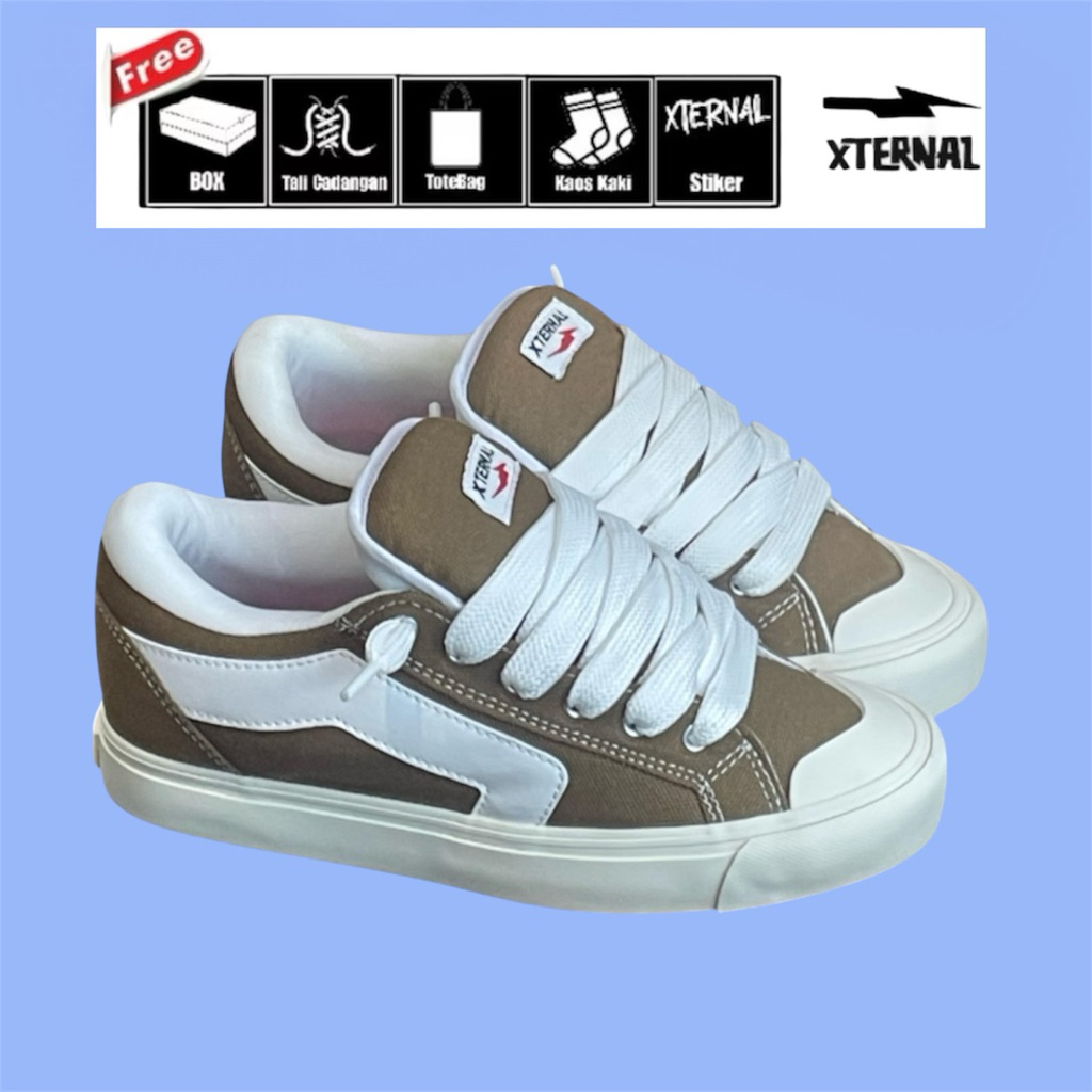 Sepatu Fat Shoes XternalStepSure Skateboard Gemuk Reflective Coklat Khaki Sepatu Gemuk Sneaker Pria 
