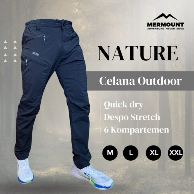 MERMOUNT Nature Celana Panjang Outdoor & Daily Hitam | Quickdry | Despo Stretch
