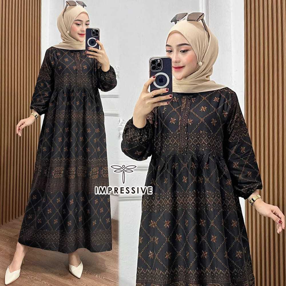 Midi Dress Rayon Twill Premium Gamis Rayon Kekinian Daster Busui Friendly Lengan Panjang