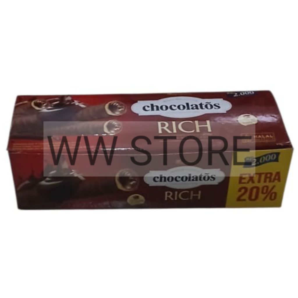 

Wafer gulung lapis coklat cokelat halal MUI GarudaFood Garuda Food chocolatos RICH Chocolate Coated Wafer Roll isi 12pcs