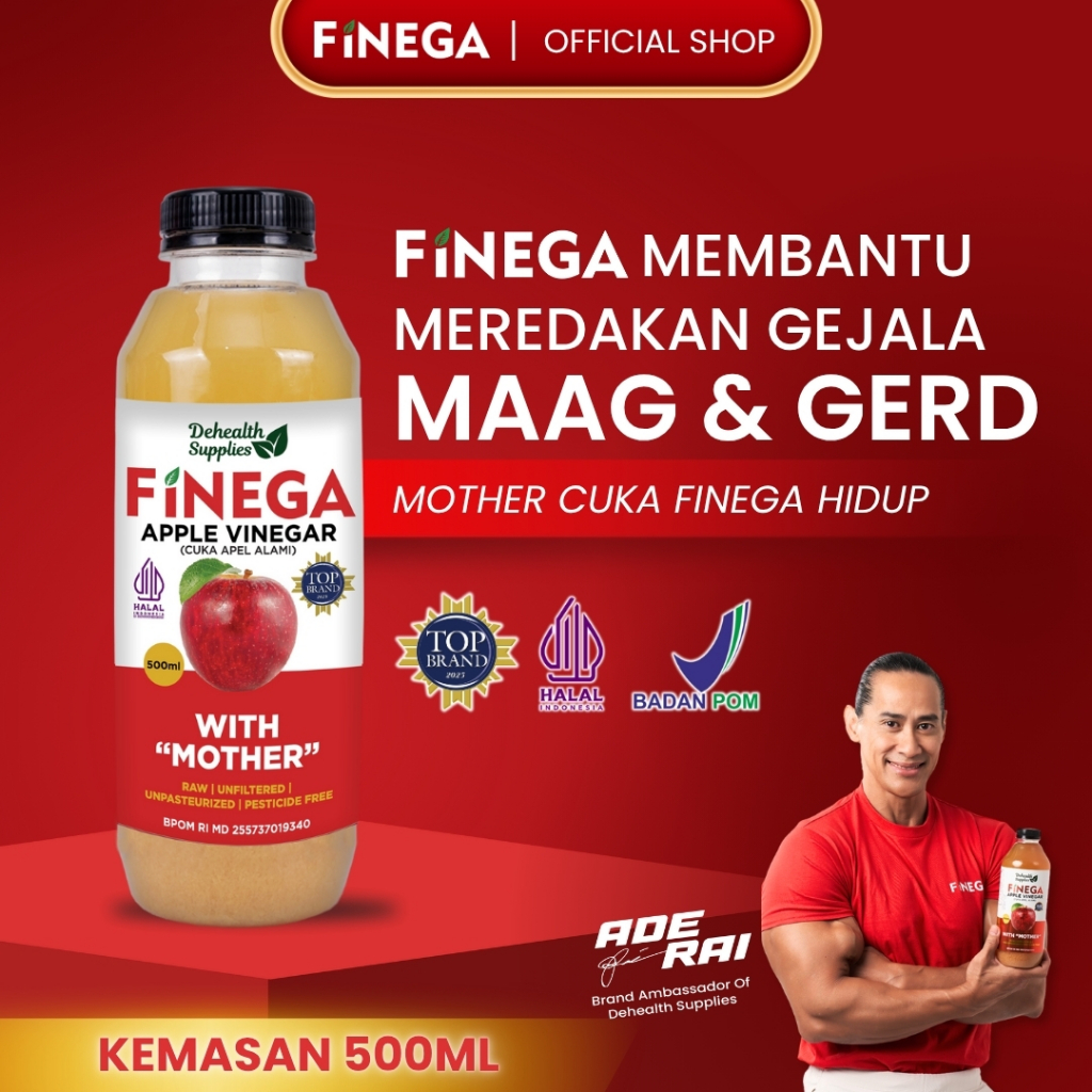 

FINEGA Cuka Apel 500ml Apple Cider Vinegar Botol Plastik - Redakan Maag dan Gerd