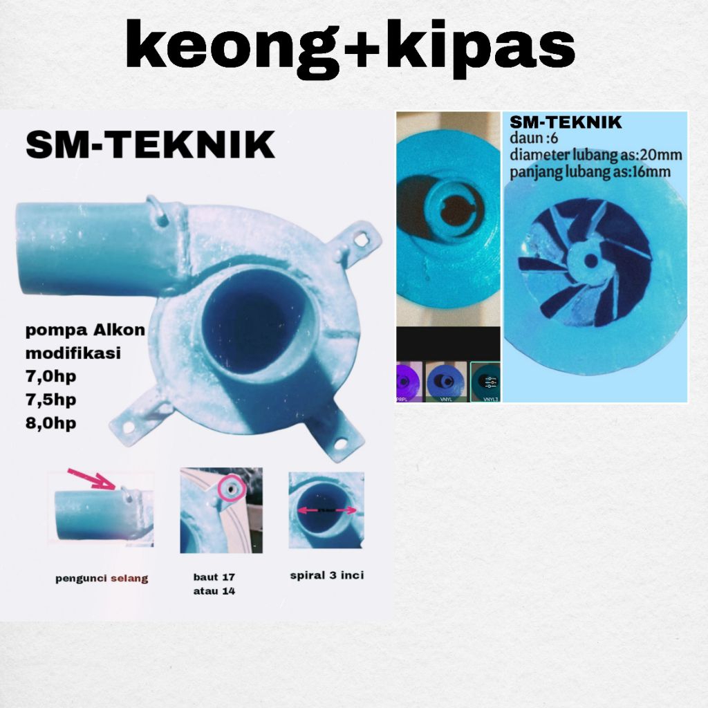 pompa air 3 in keong modi dan kipas daun 6