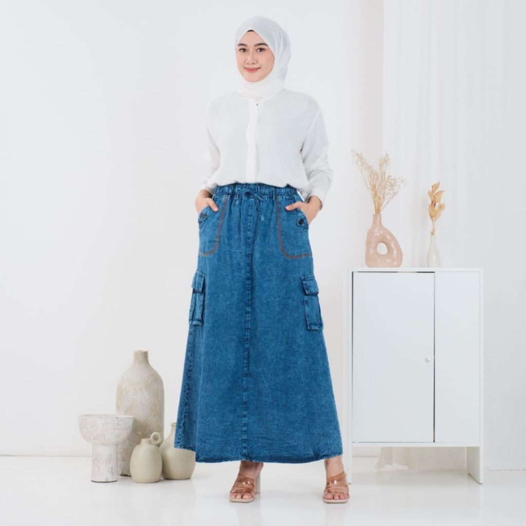 ROK JEANS CARGO WANITA/ROK CARGO JEANS WANITA
