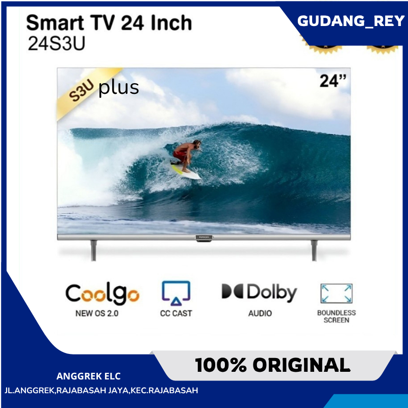 Coocaa 24 Inch Smart TV HD Dolby Audio YouTube Prime Digital Tanpa STB WiFi Garansi Resmi 24S3U GARA