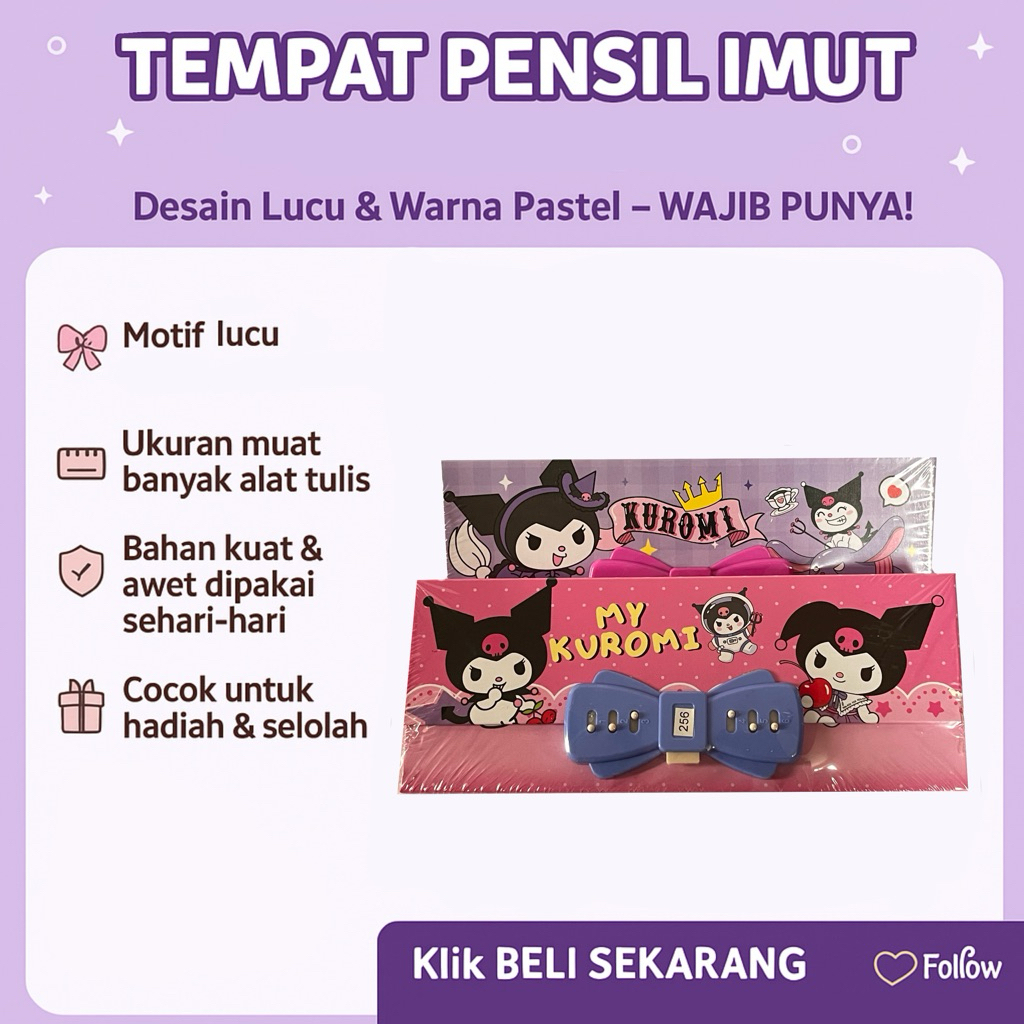 

Tempat Pensil Motif Kuromi Lucu | Tempat Alat Tulis Anak Remaja | Desain Karakter