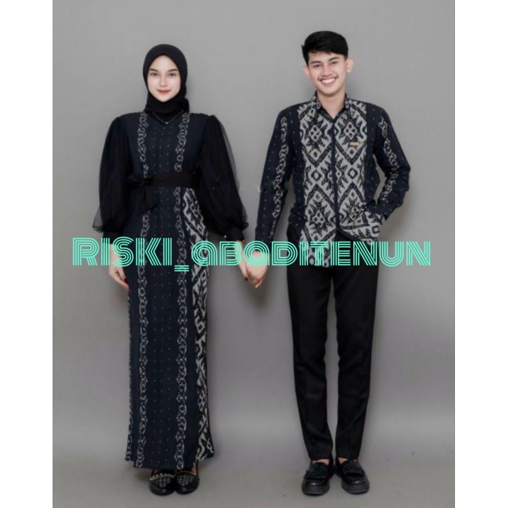 SET BAJU TENUN SARIMBIT, BAJU COUPLE, BAJU TENUN MOTIF KALIMANTAN HITAM TERBARU
