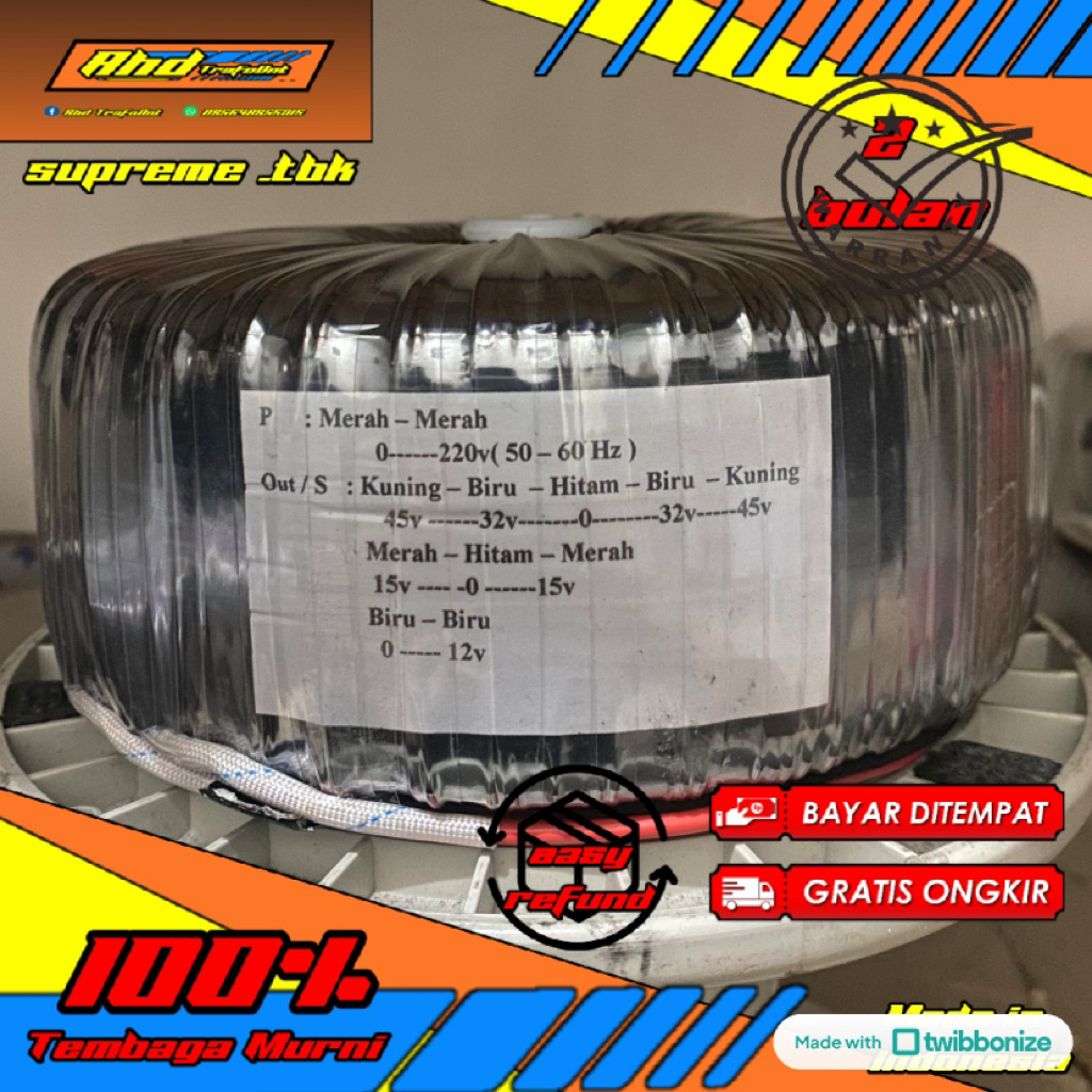 trafo donat 15A ct45 tembaga murni full supreme