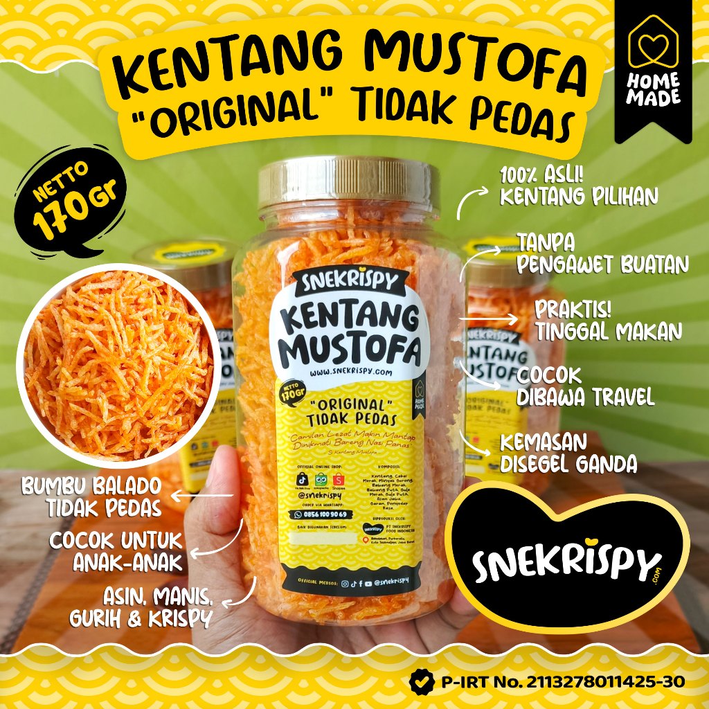 

Snekrispy Kentang Mustofa 170gr - "ORIGINAL" TIDAK PEDAS (Cocok Buat Anak-Anak)