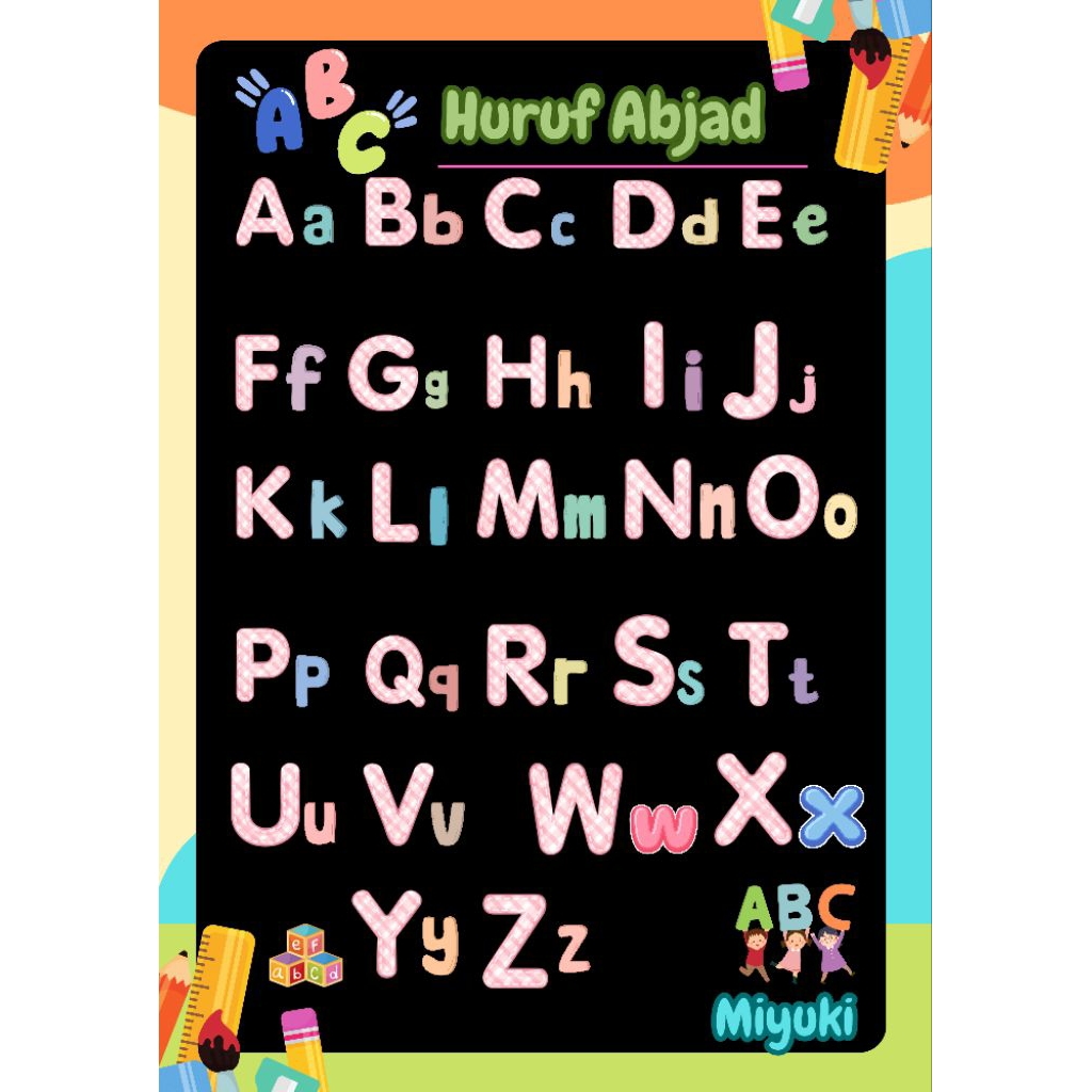 Poster Huruf abjad, huruf hijaiyah , dan angka custom nama