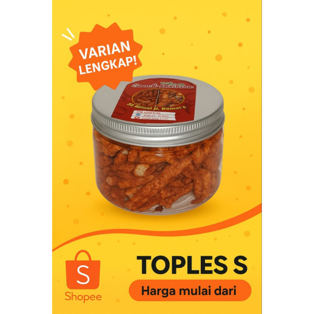 

Snack Basreng, Sosis, Makaroni (pedas/ori) Daun Jeruk ukuran 400gr – Toples Small Renyah Gurih – Bisa COD