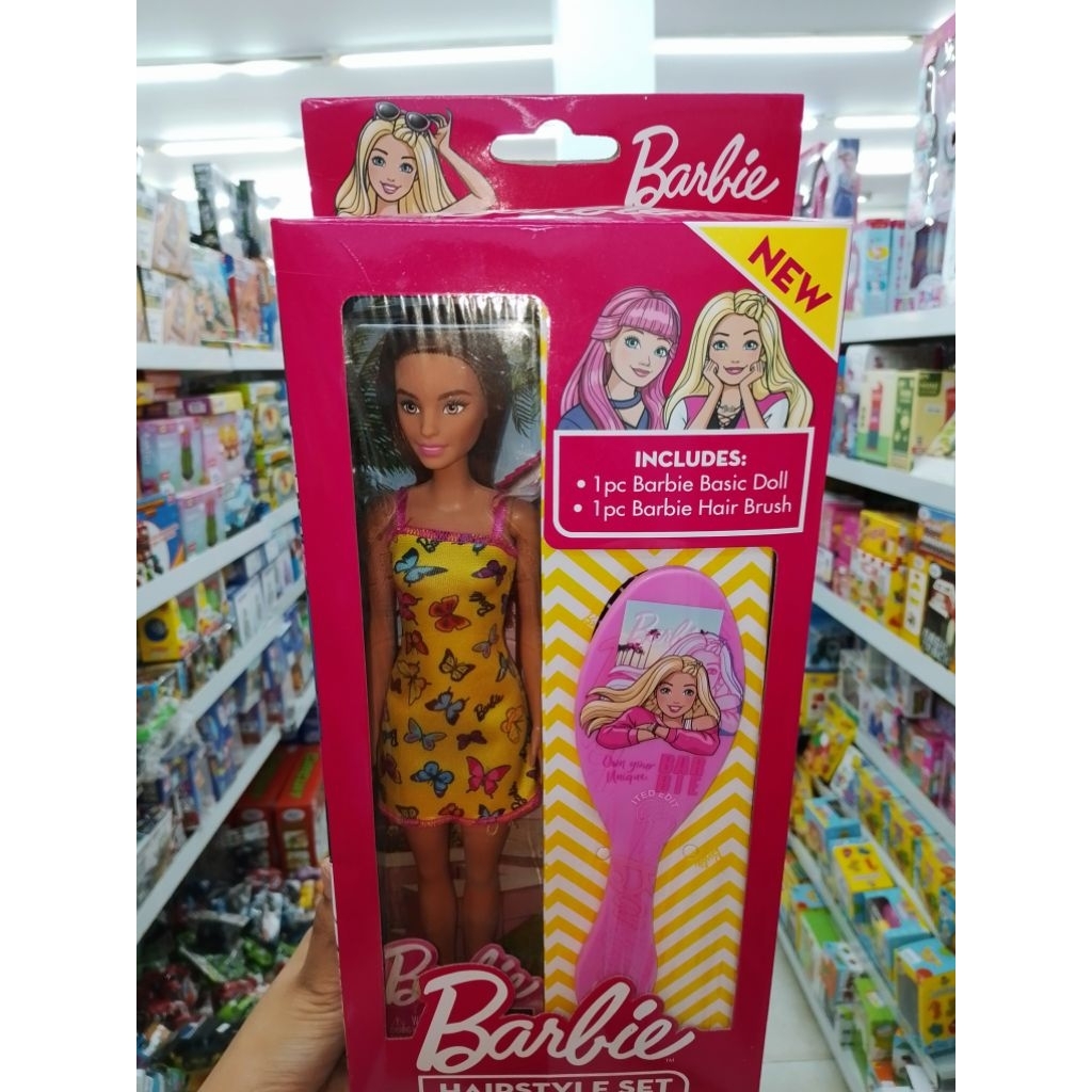 BARBIE HAIRSTYLE SET / MAINAN BARBIE BASIC DOLL + HAIR BRUSH