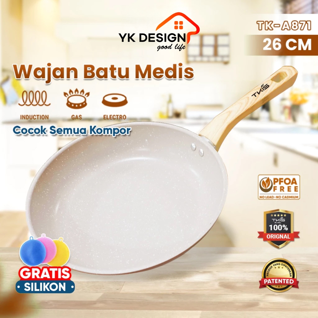 Tkis Frypan Anti Lengket 26Cm Wajan Marble Wajan Batu Medis Anti Lengket Tk-871