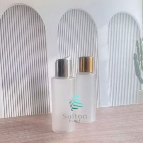 100ML BOTOL PLASTIK FROSTED PRESTOP GOLD / SILVER