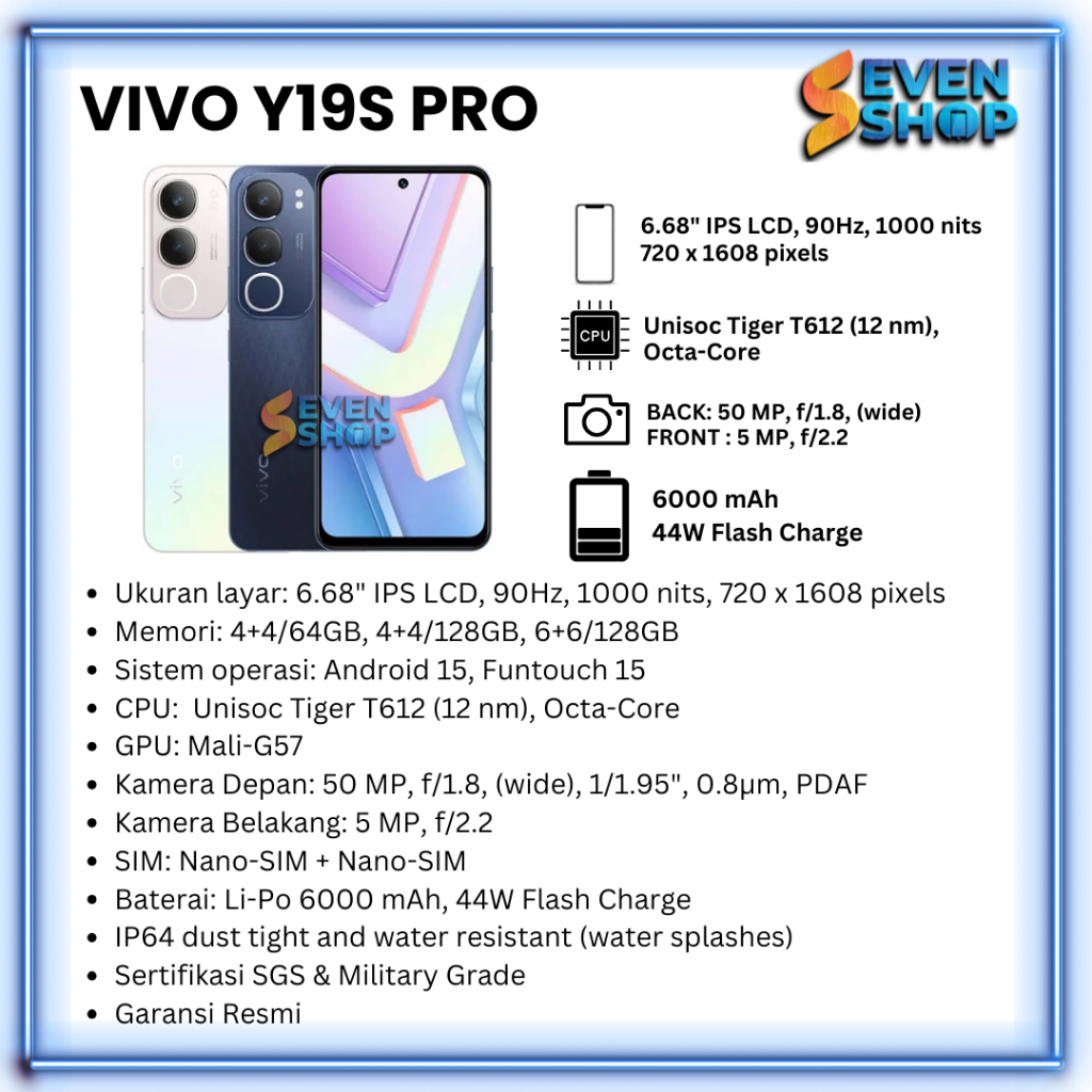 VIVO Y19S PRO RAM 4+4/64 4+4/128GB 6+6/128GB GARANSI RESMI 12 BULAN