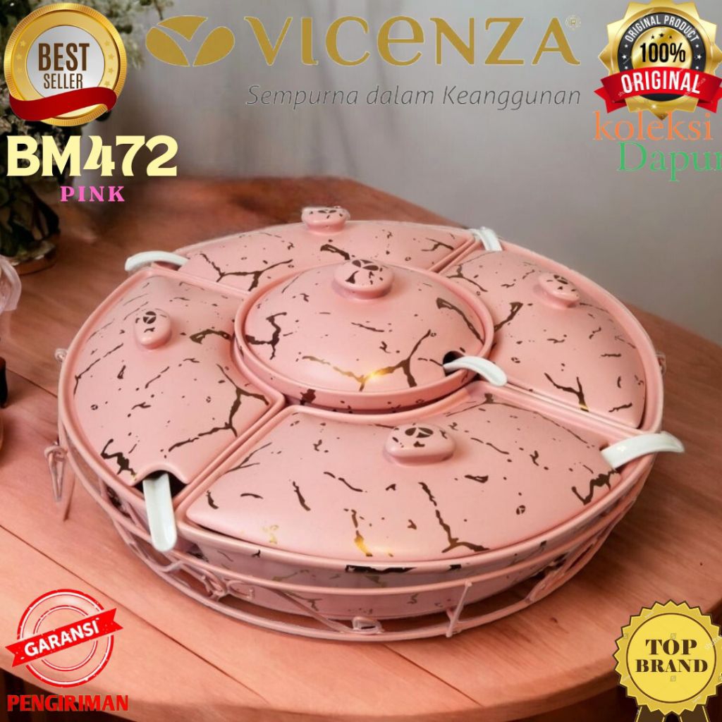 Set Wadah Prasmanan VICENZA Motif Marmer PINK Bm472 wadah saji makanan disertai roller bersifat micr